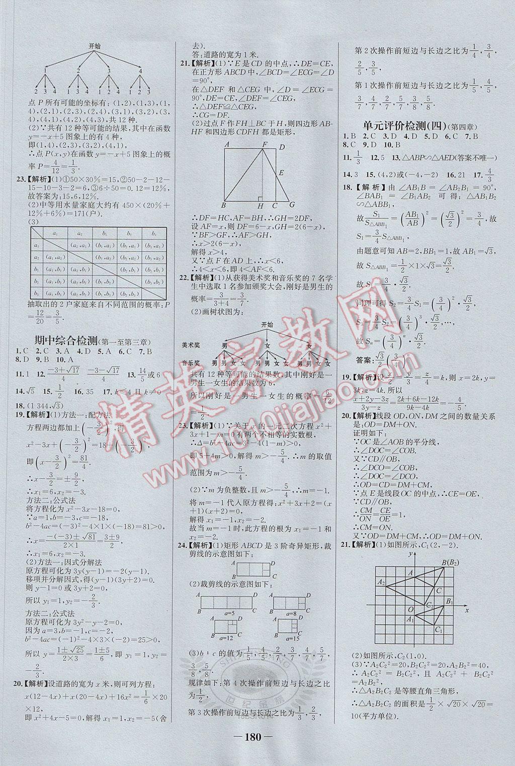 2017年世紀(jì)金榜百練百勝九年級數(shù)學(xué)上冊北師大版 參考答案第22頁