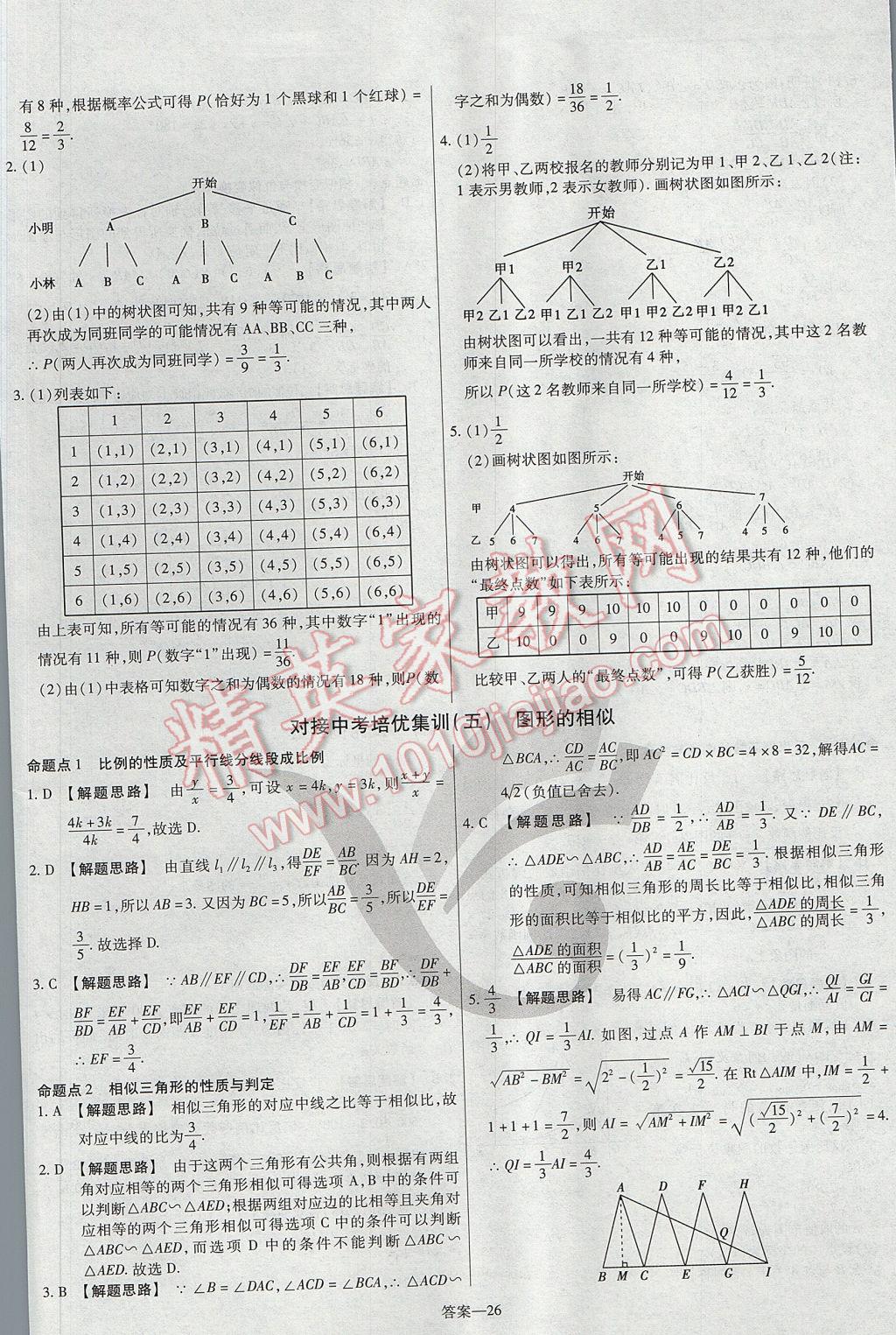 2017年金考卷活頁題選九年級數(shù)學(xué)上冊北師大版 參考答案第26頁