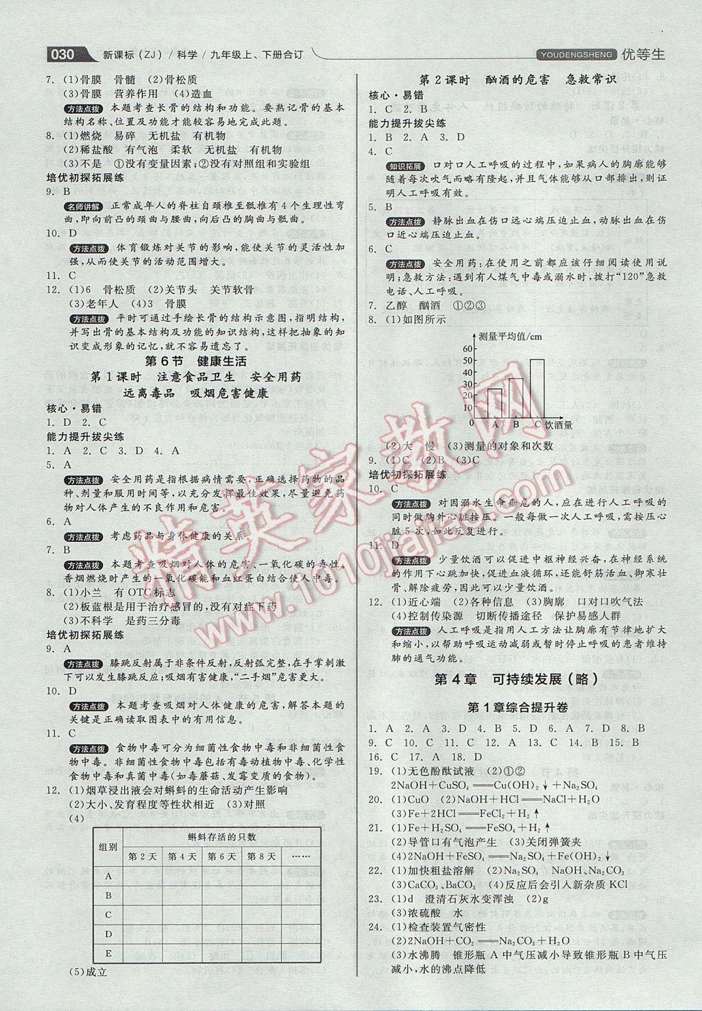 2017年全品优等生九年级科学上下册合订本浙教版 参考答案第30页