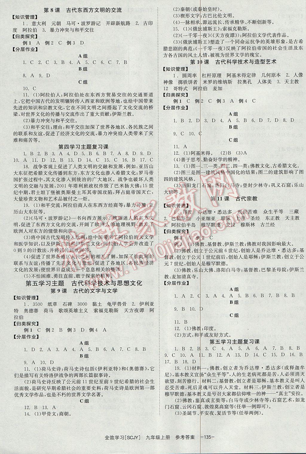 2017年全效学习九年级世界历史上册 参考答案第3页