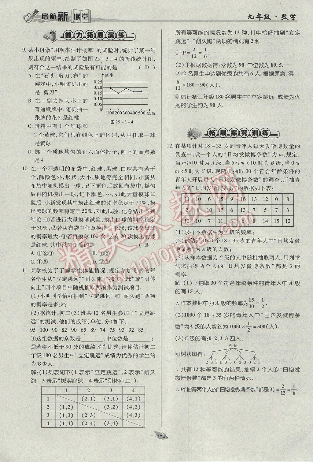 2017年启航新课堂名校名师同步学案九年级数学上册人教版 第二十五章 概率初步第127页