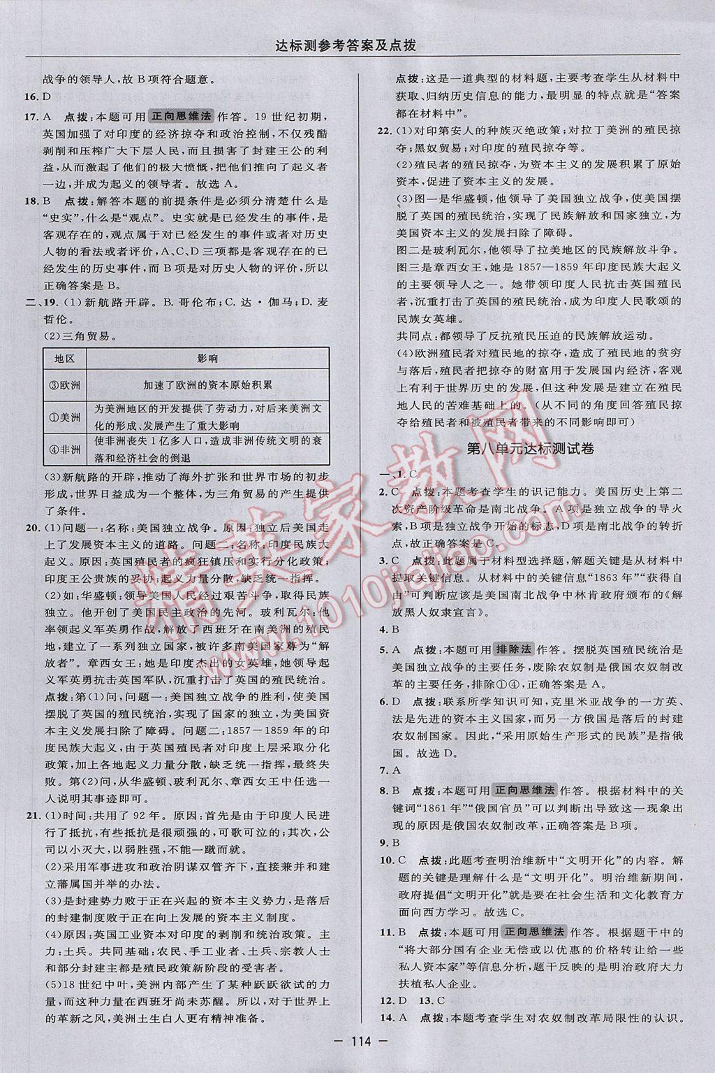 2017年點撥訓練九年級歷史上冊華師大版 參考答案第6頁