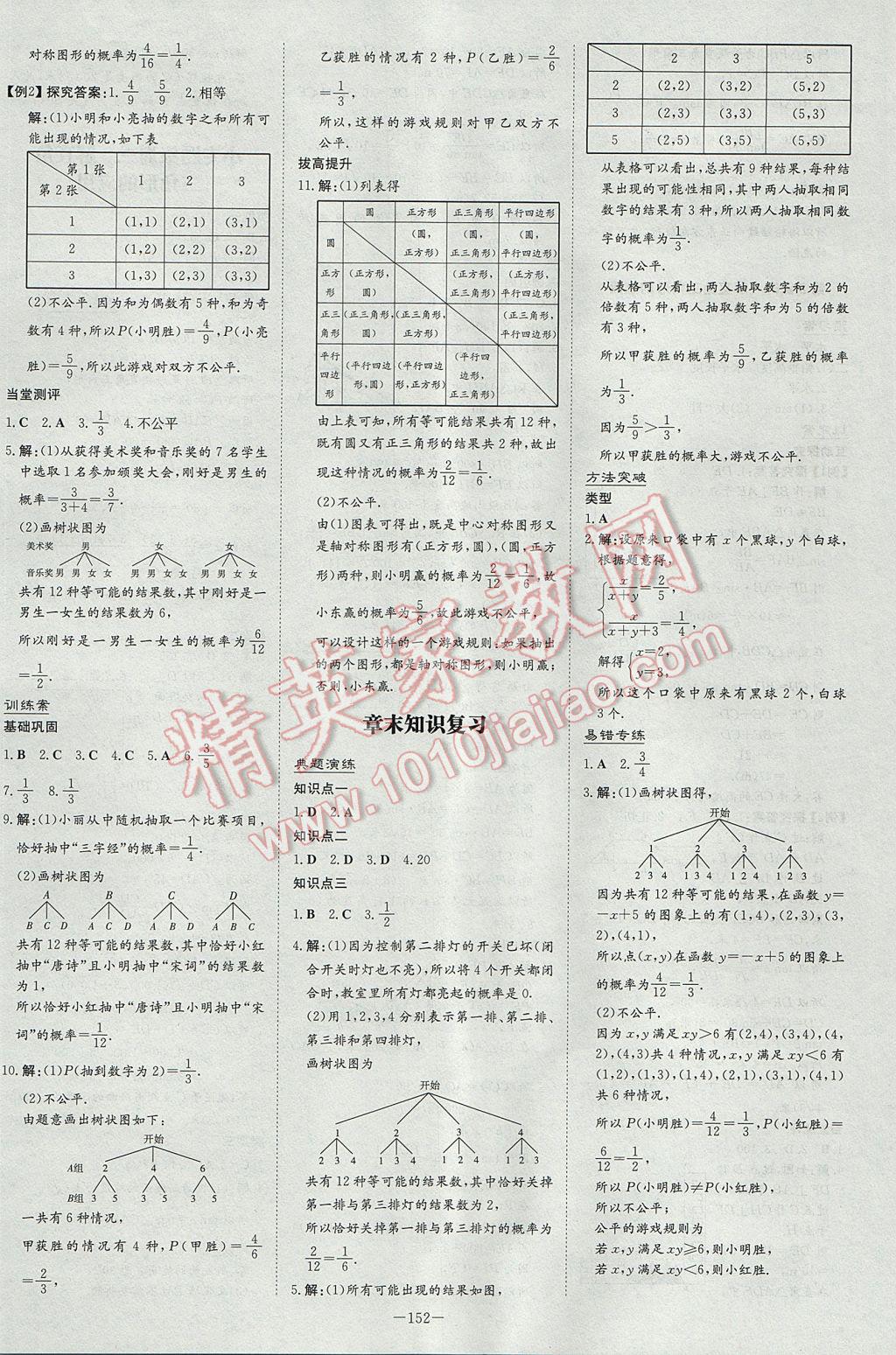 2017年初中同步學(xué)習(xí)導(dǎo)與練導(dǎo)學(xué)探究案九年級(jí)數(shù)學(xué)上冊(cè)華師大版 參考答案第20頁