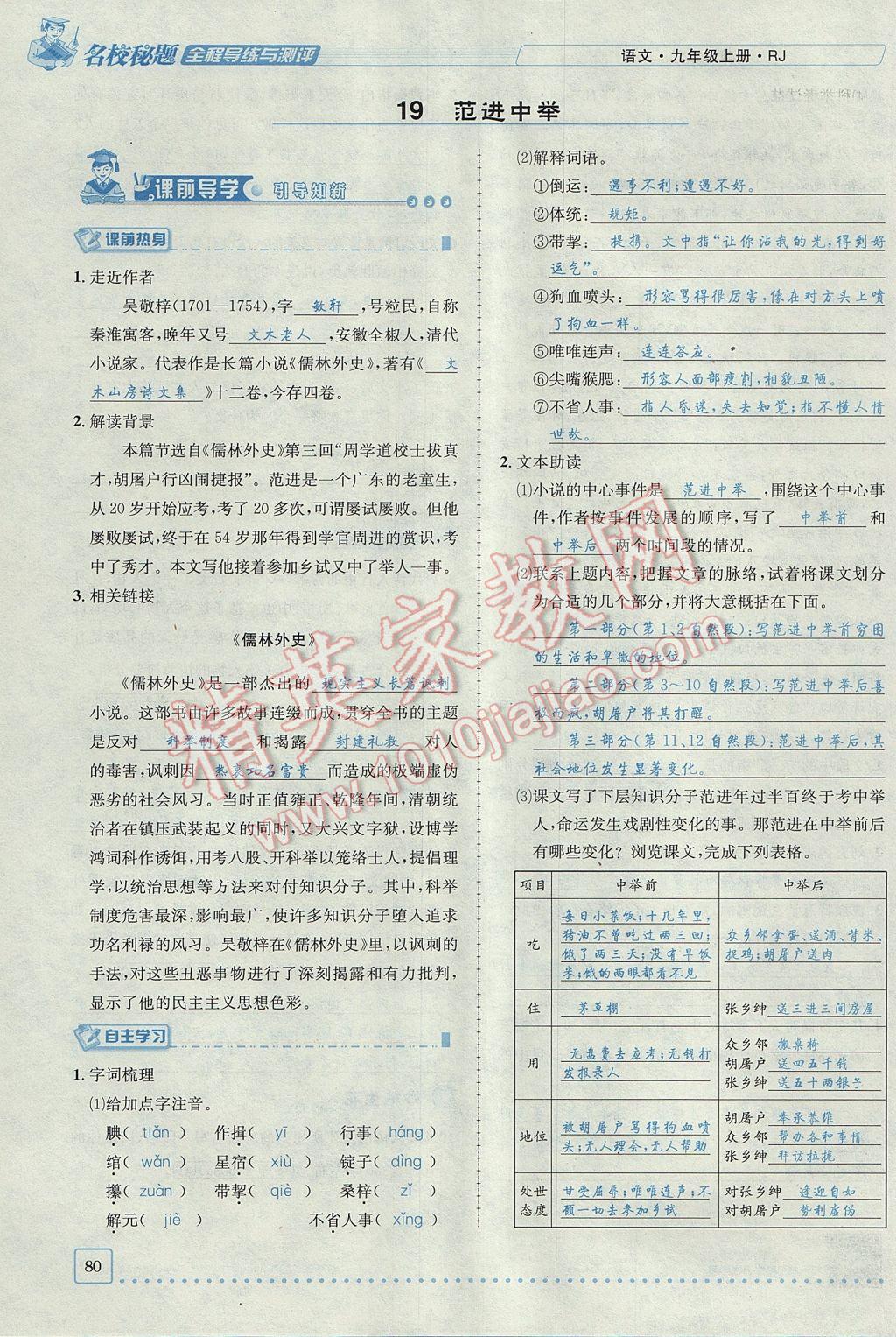 2017年名校秘題全程導(dǎo)練九年級語文上冊人教版 第五單元第63頁