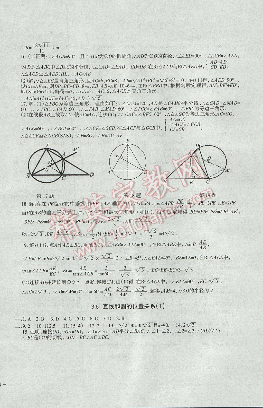2017年樹人練案九年級數學全一冊北師大版 參考答案第56頁