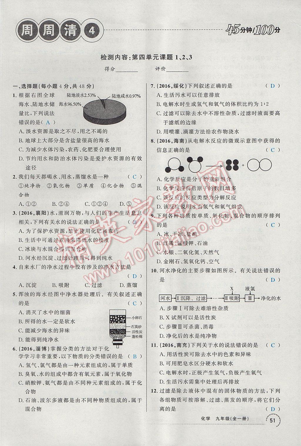 2017年四清導航九年級化學全一冊 第四單元 自然界的水第179頁