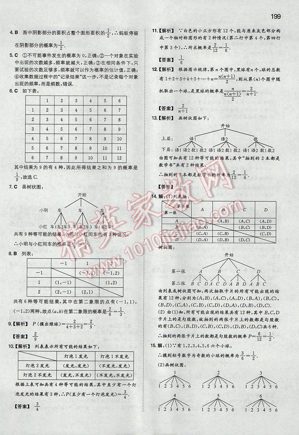 2017年一本初中数学九年级上册人教版 参考答案第50页