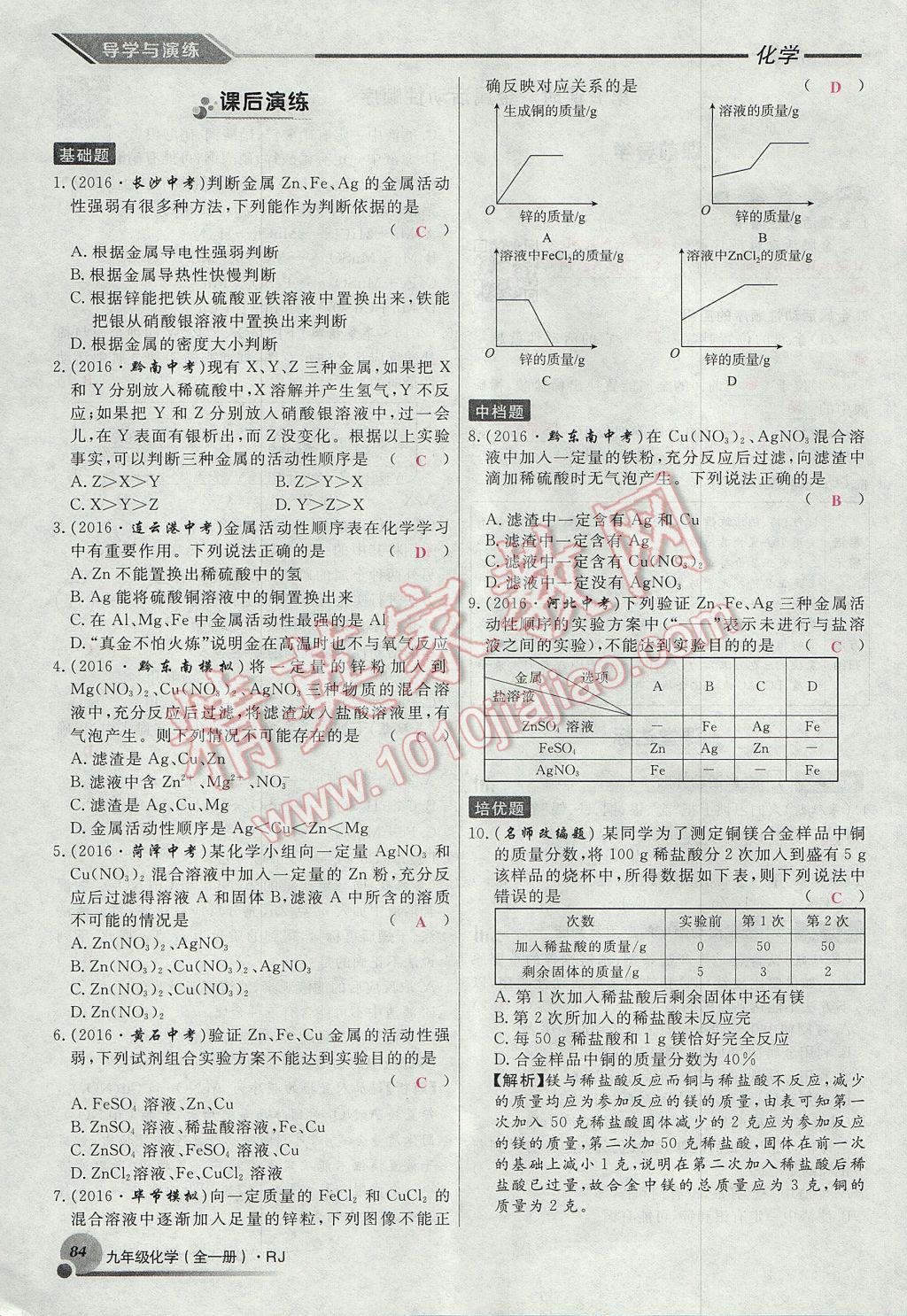 2017年導(dǎo)學(xué)與演練九年級(jí)化學(xué)全一冊(cè)人教版貴陽(yáng)專(zhuān)版 第八單元 金屬和金屬材料第70頁(yè)