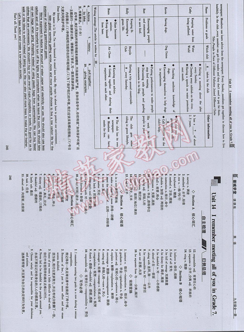 2017年蓉城学堂课课练九年级英语全一册 参考答案第121页