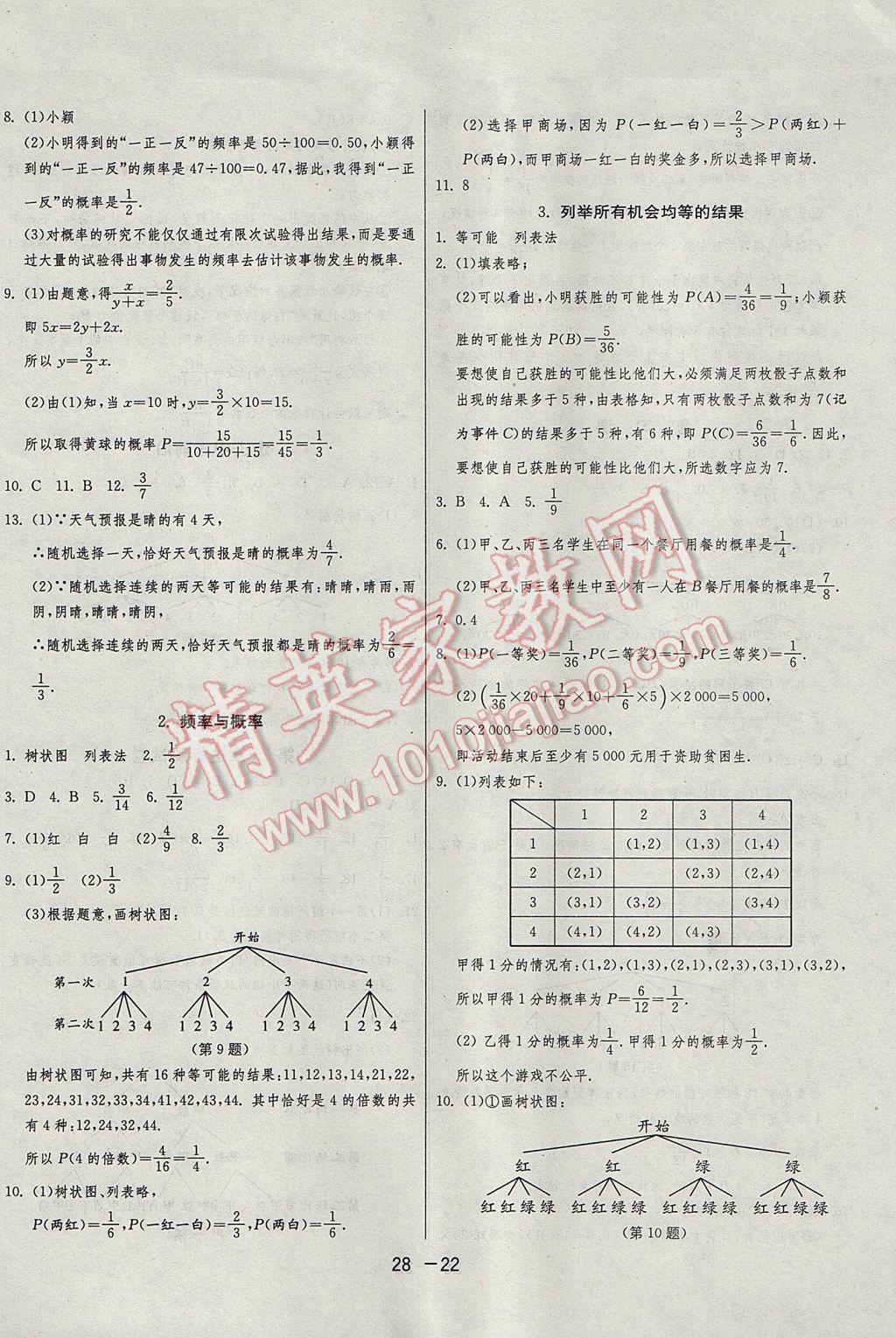 2017年1课3练单元达标测试九年级数学上册华师大版 参考答案第22页