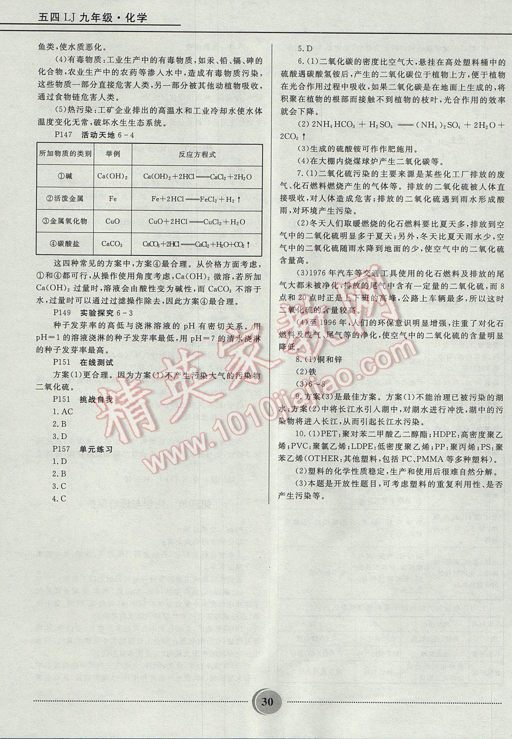 2017年夺冠百分百初中精讲精练九年级化学鲁教版五四制 参考答案第30页