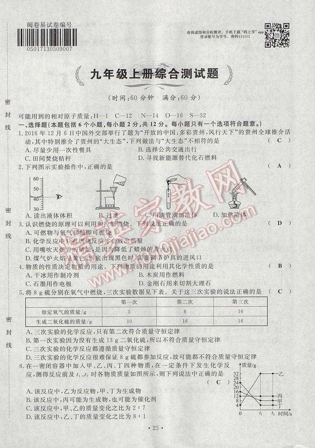 2017年導(dǎo)學(xué)與演練九年級(jí)化學(xué)全一冊(cè)人教版貴陽(yáng)專版 綜合測(cè)試題第165頁(yè)