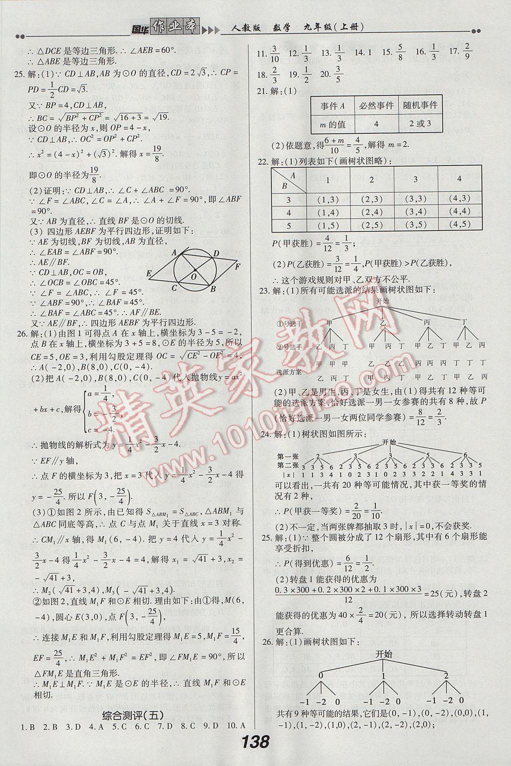 2017年國(guó)華作業(yè)本九年級(jí)數(shù)學(xué)上冊(cè)人教版 參考答案第22頁(yè)