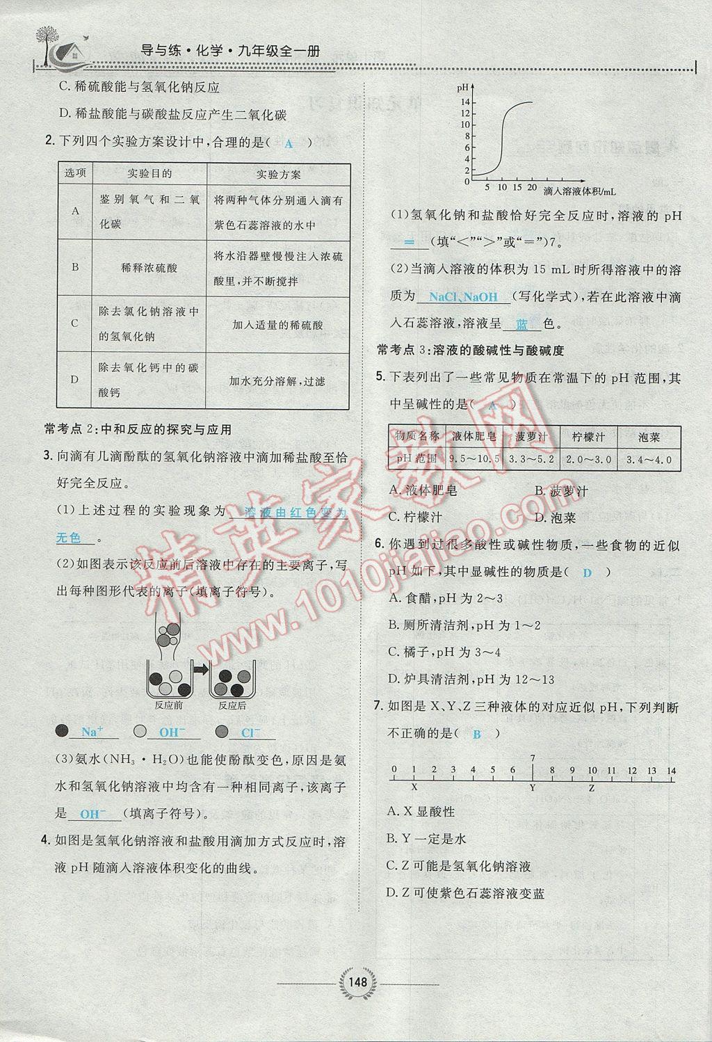 2017年贵阳初中同步导与练九年级化学全一册 第十单元 酸和碱第213页