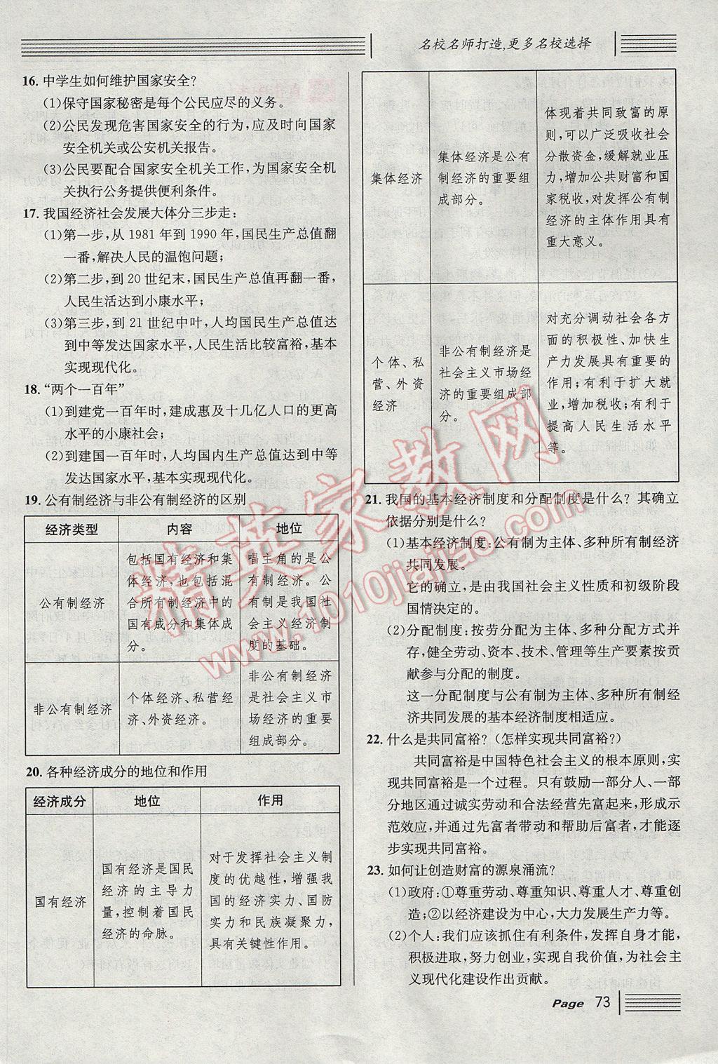 2017年名校课堂滚动学习法九年级思想品德全一册人教版 第三单元第65页