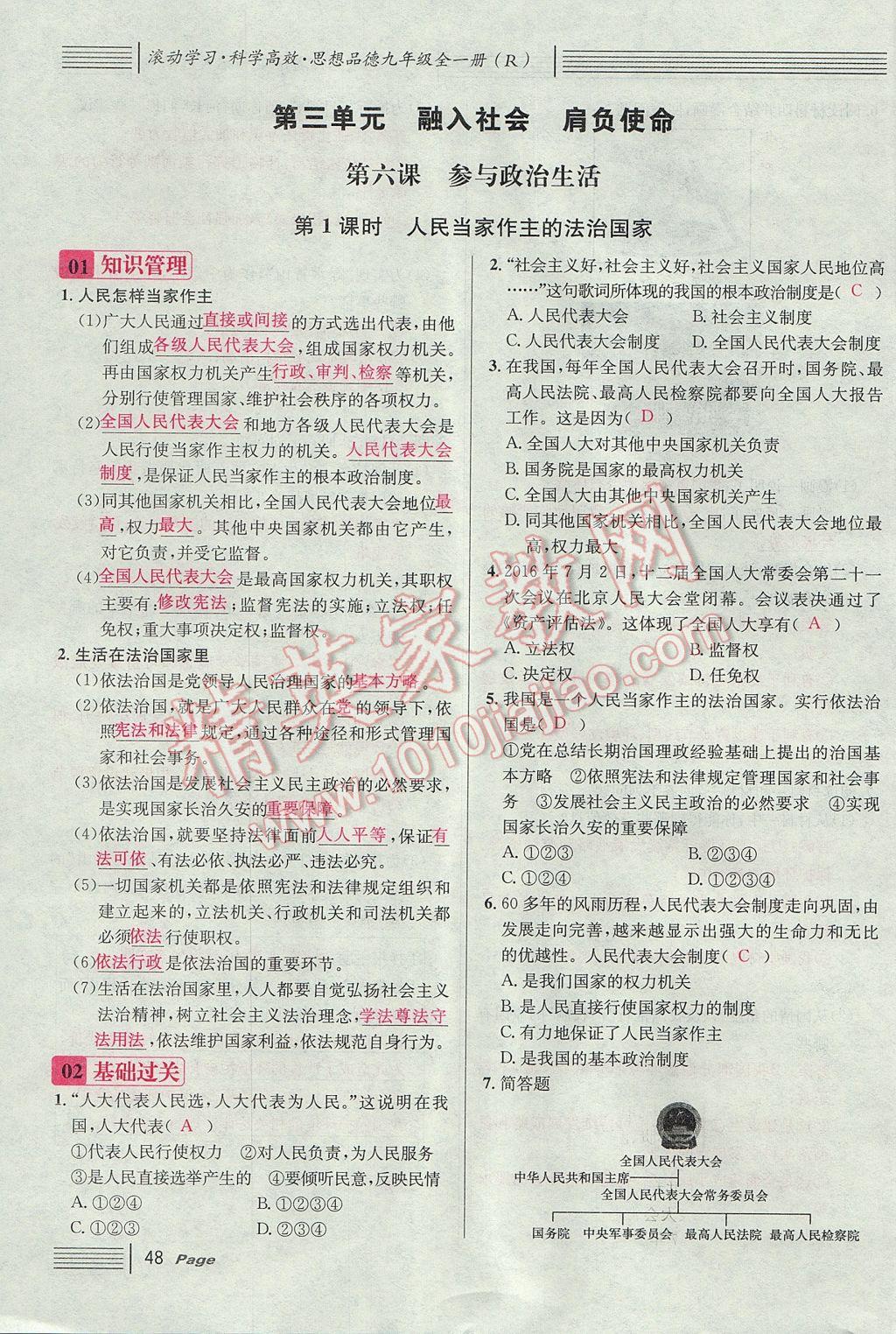 2017年名校课堂滚动学习法九年级思想品德全一册人教版 第三单元第40页