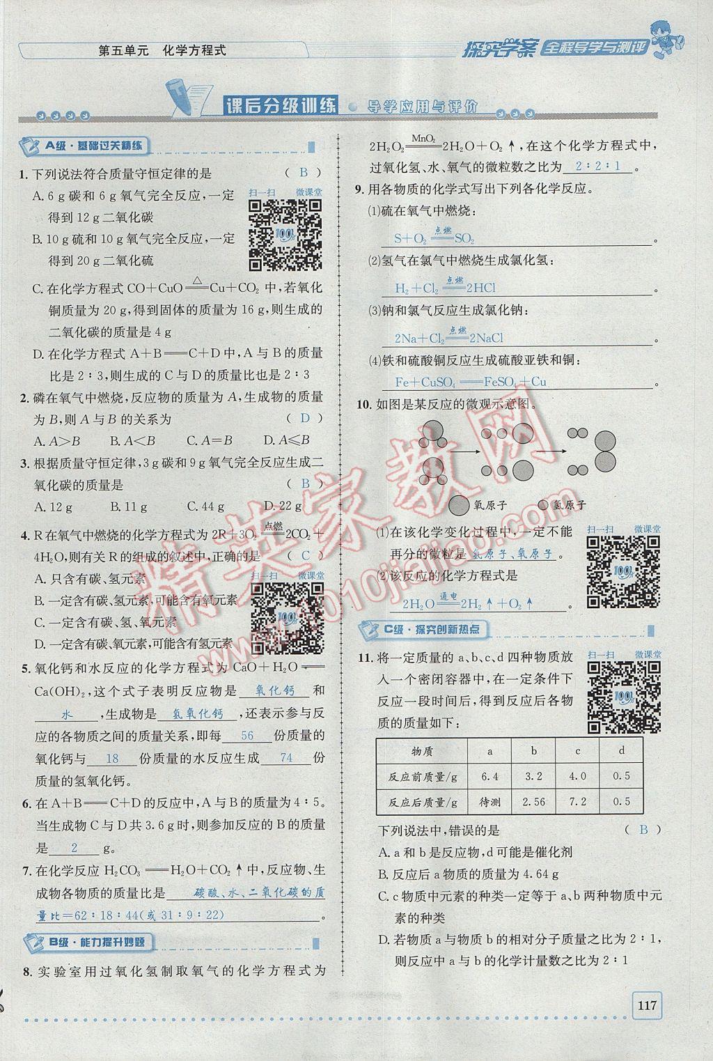 2017年探究學(xué)案全程導(dǎo)學(xué)與測評九年級化學(xué)上冊人教版 第五單元 化學(xué)方程式第111頁