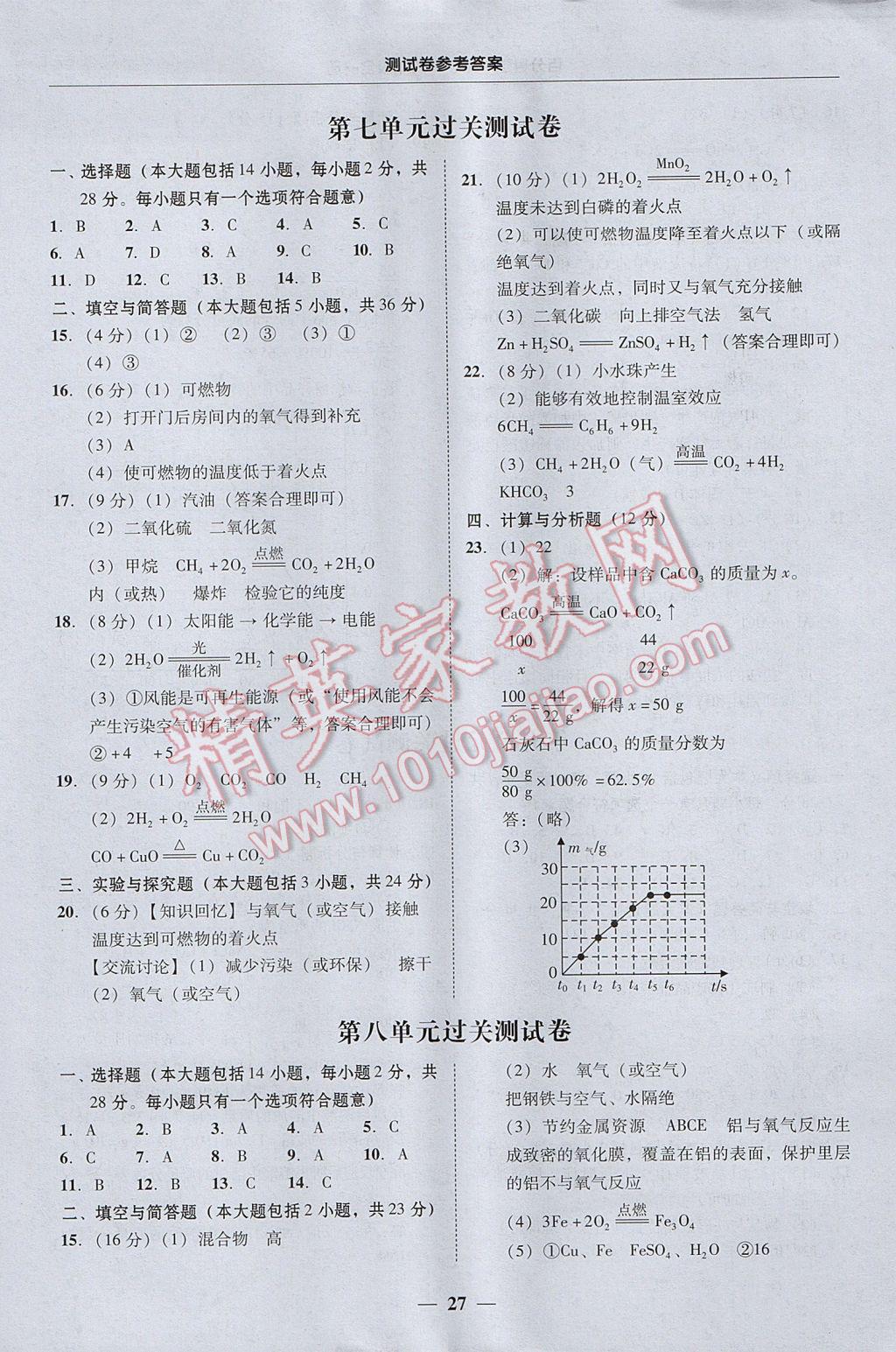 2017年易百分百分导学九年级化学全一册广东专版 参考答案第27页