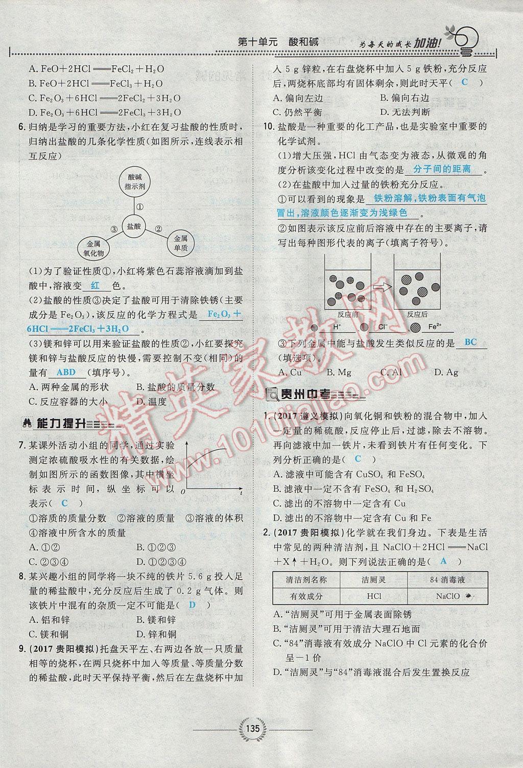 2017年贵阳初中同步导与练九年级化学全一册 第十单元 酸和碱第200页