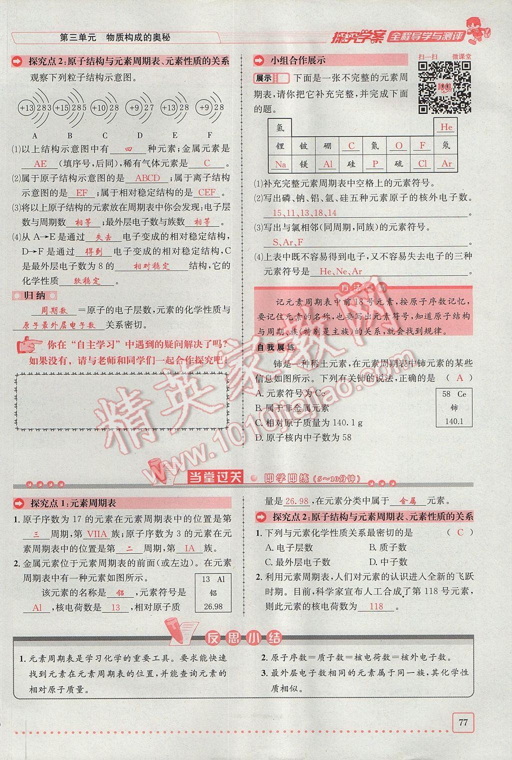 2017年探究學(xué)案全程導(dǎo)學(xué)與測評九年級化學(xué)上冊人教版 第三單元 物質(zhì)構(gòu)成的奧秘第74頁