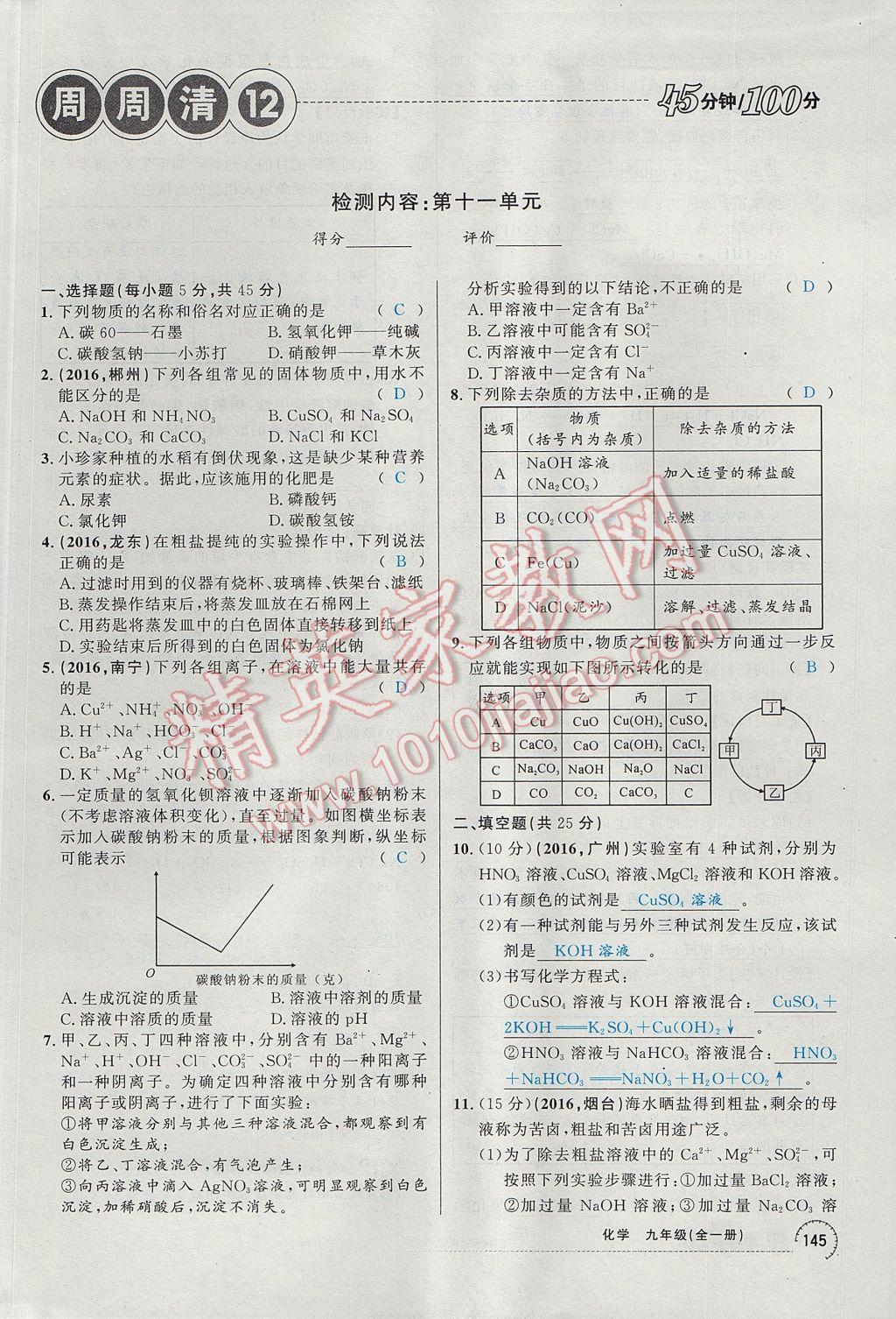 2017年四清導(dǎo)航九年級(jí)化學(xué)全一冊(cè) 第十一單元 鹽 化肥第150頁(yè)