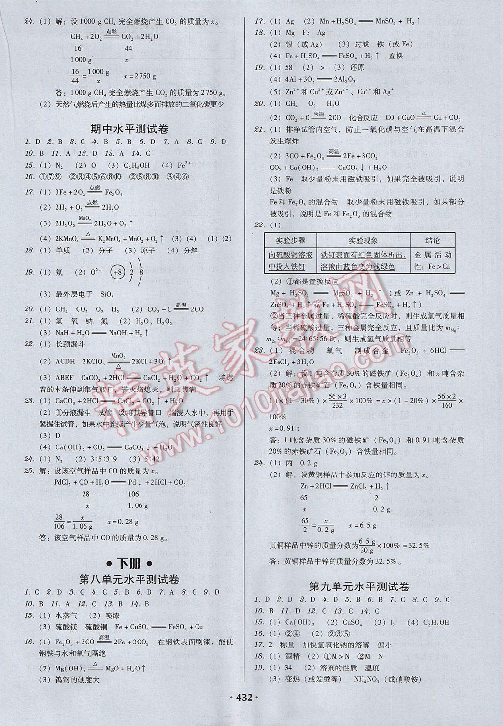 2017年百年学典广东学导练九年级化学全一册人教版 参考答案第22页