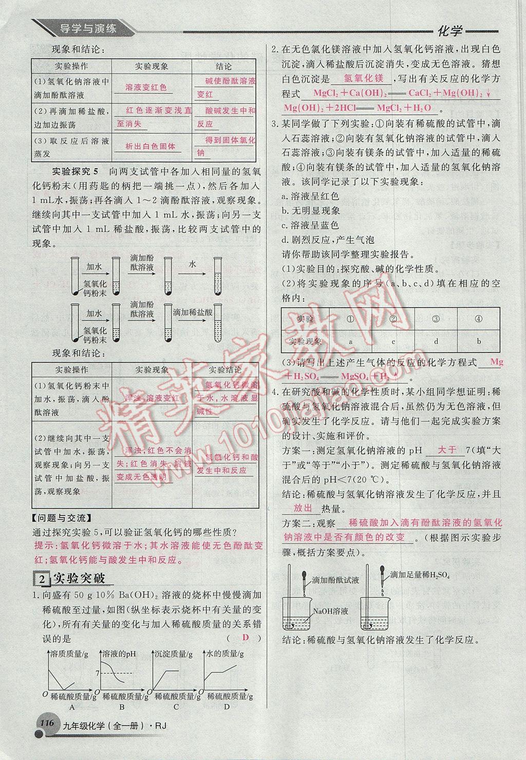 2017年导学与演练九年级化学全一册人教版贵阳专版 第十单元 酸和碱第122页