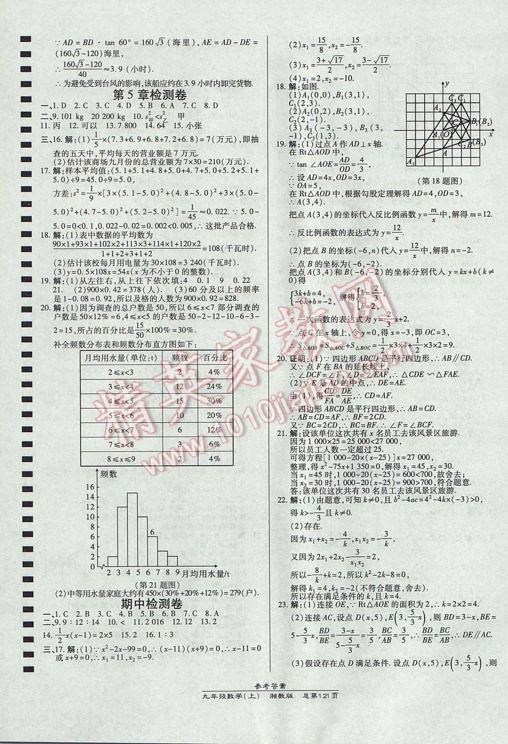 2017年高效課時(shí)通10分鐘掌控課堂九年級(jí)數(shù)學(xué)上冊(cè)湘教版 參考答案第19頁(yè)