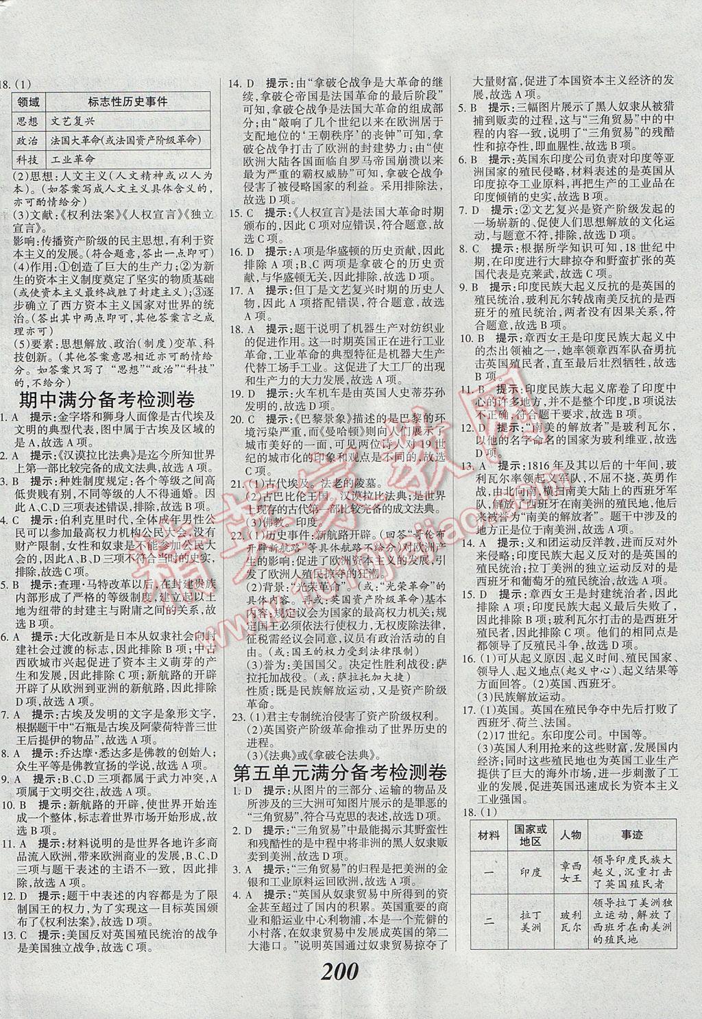 2017年全優(yōu)課堂考點集訓與滿分備考九年級歷史全一冊上 參考答案第22頁