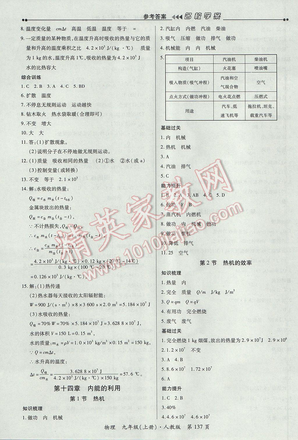 2017年國華作業(yè)本名校學(xué)案九年級物理上冊人教版 參考答案第3頁