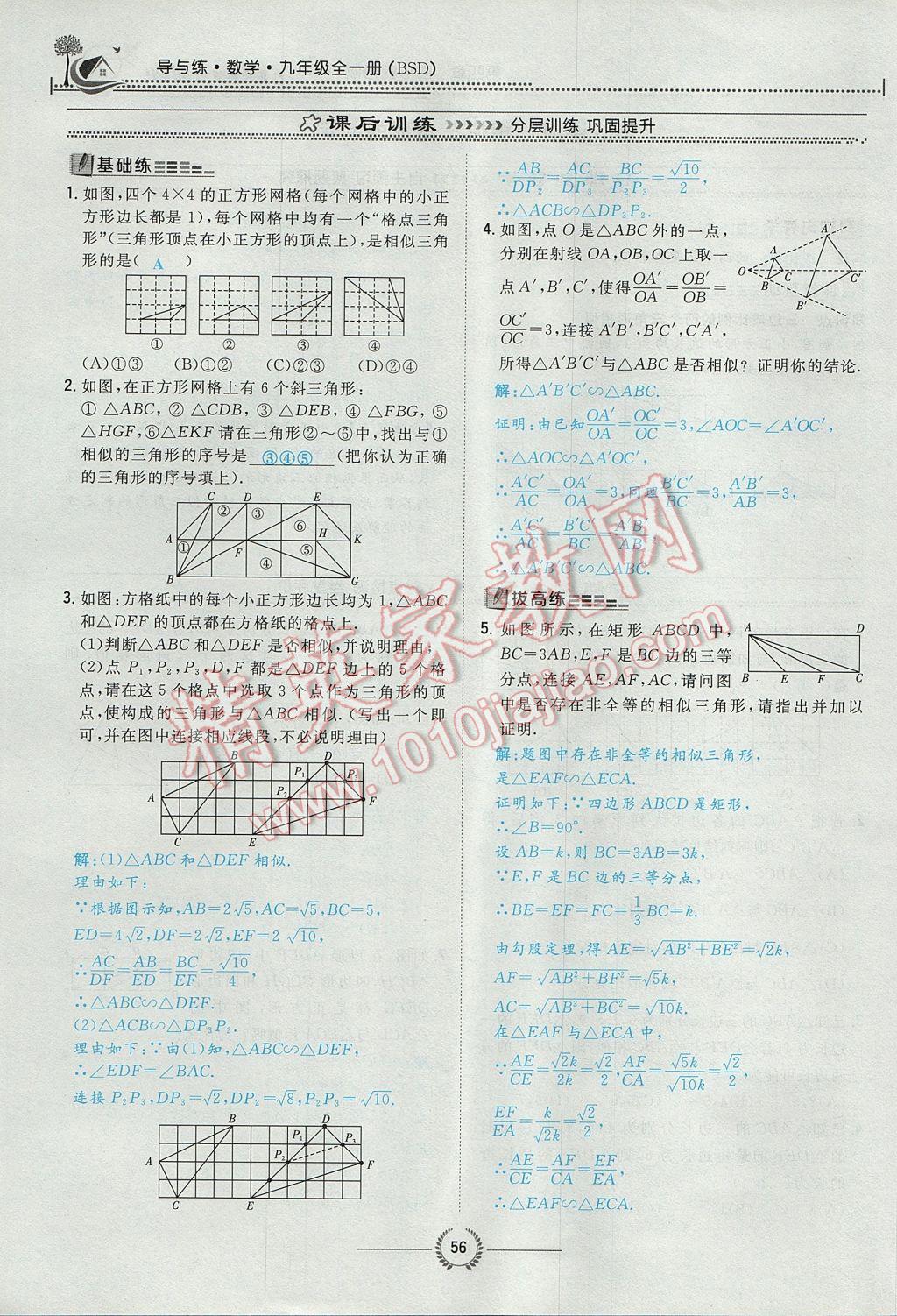 2017年贵阳初中同步导与练九年级数学全一册北师大版 九上第四章 图形的相似第75页