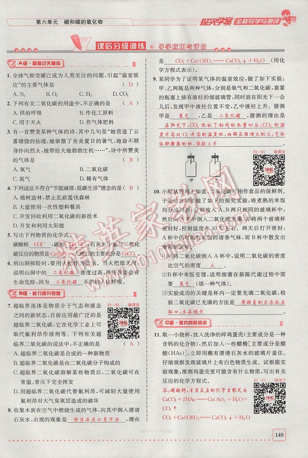 2017年探究學(xué)案全程導(dǎo)學(xué)與測評九年級化學(xué)上冊人教版 第六單元 碳和碳的氧化物第143頁