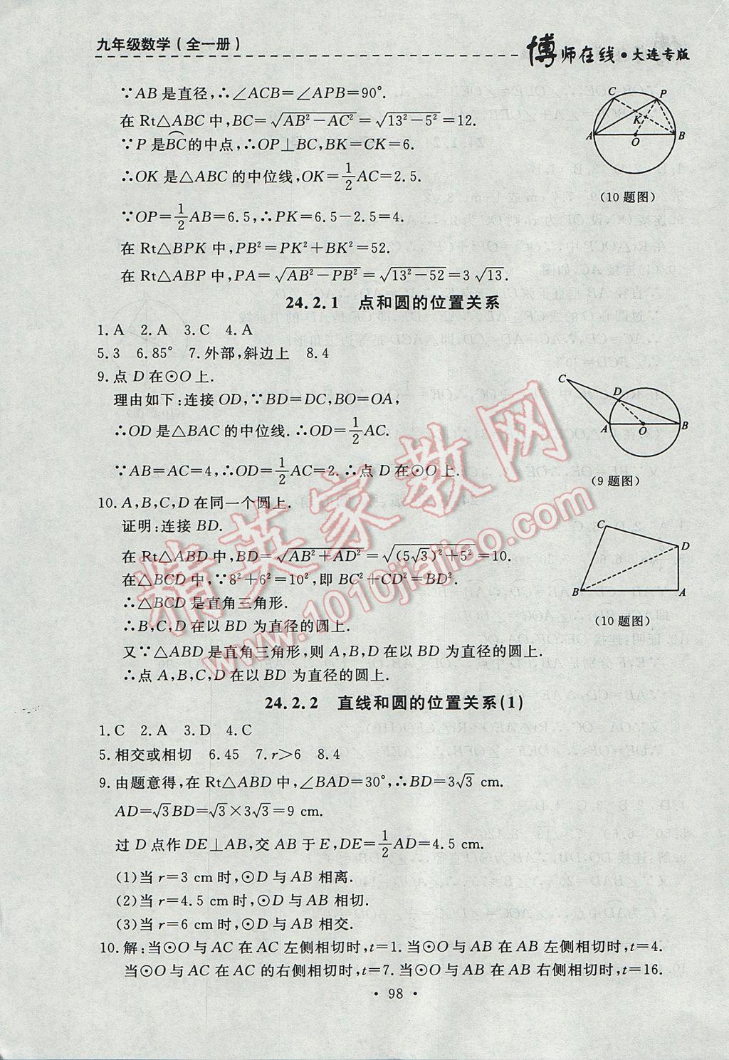 2017年博師在線九年級數學全一冊大連專版 參考答案第10頁