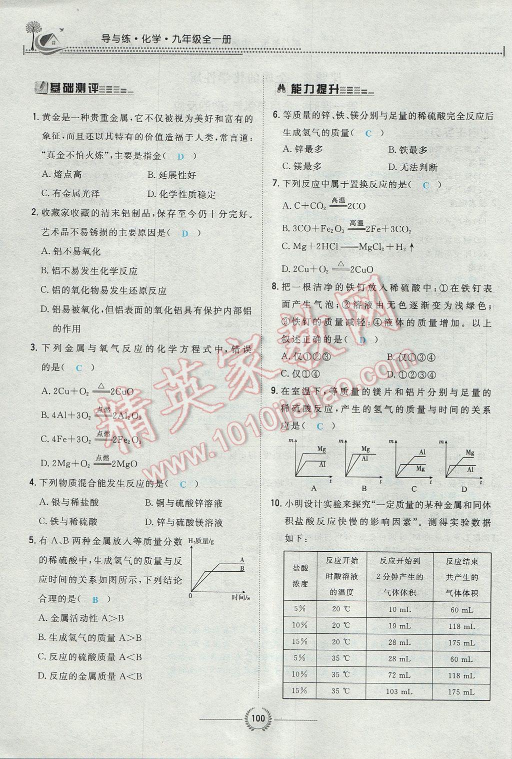 2017年贵阳初中同步导与练九年级化学全一册 第八单元 金属和金属材料第146页