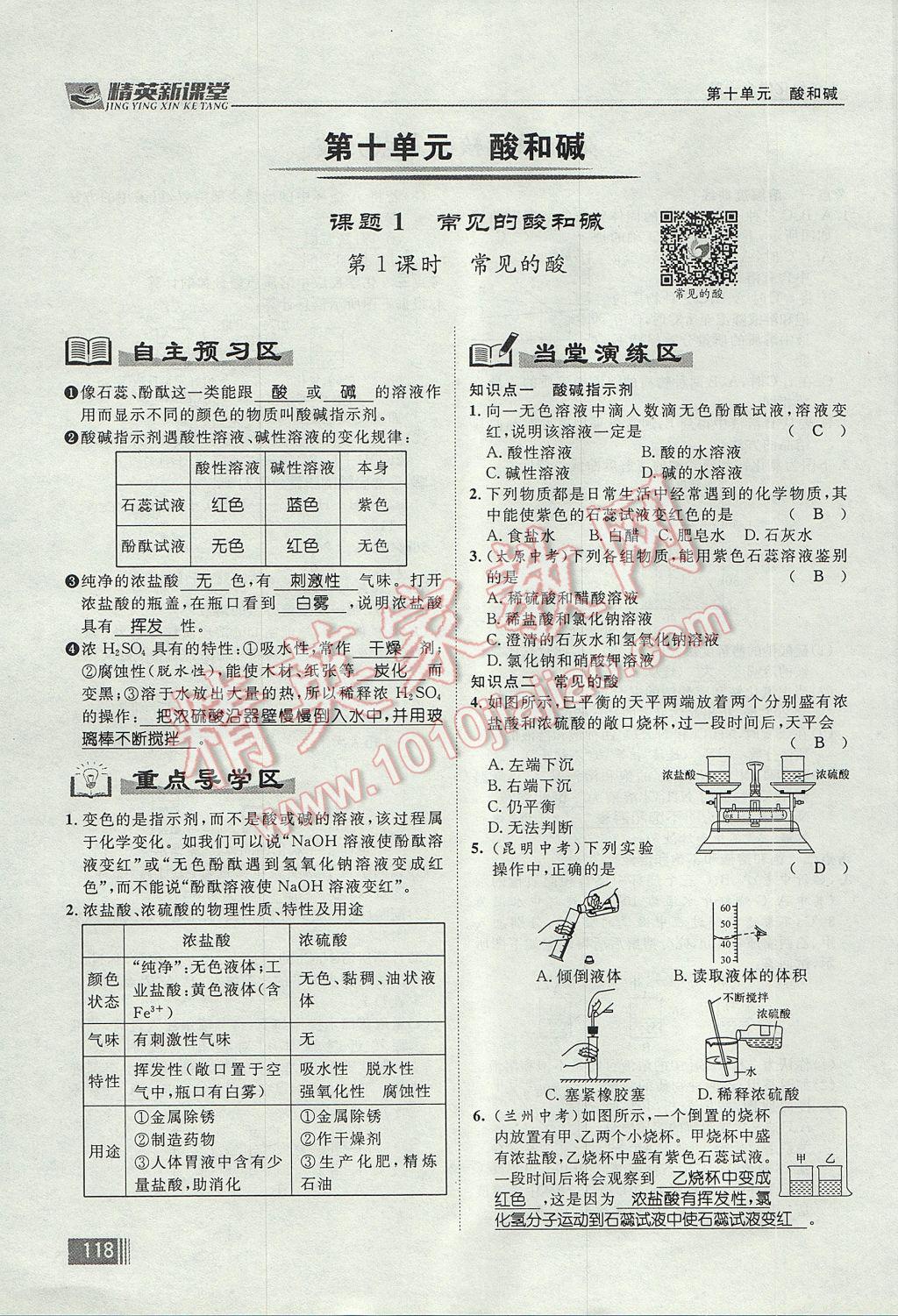 2017年精英新課堂九年級化學全一冊人教版貴陽專版 第十單元 酸和堿第172頁