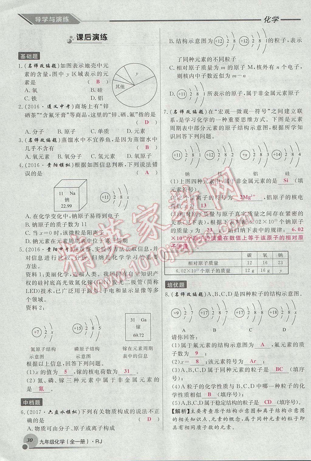 2017年导学与演练九年级化学全一册人教版贵阳专版 第三单元 物质构成的奥秘第28页