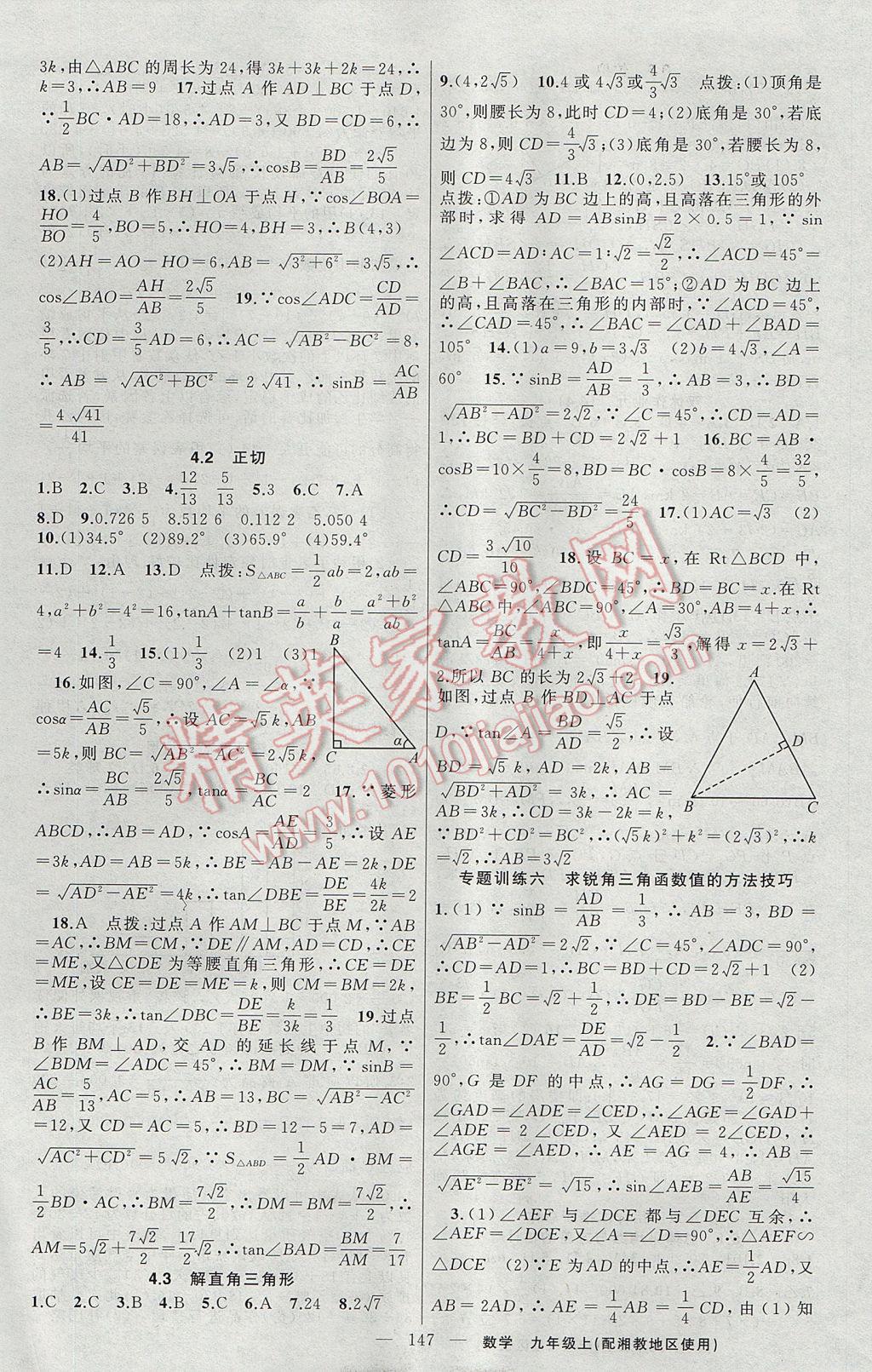 2017年黃岡100分闖關(guān)九年級數(shù)學(xué)上冊湘教版 參考答案第13頁