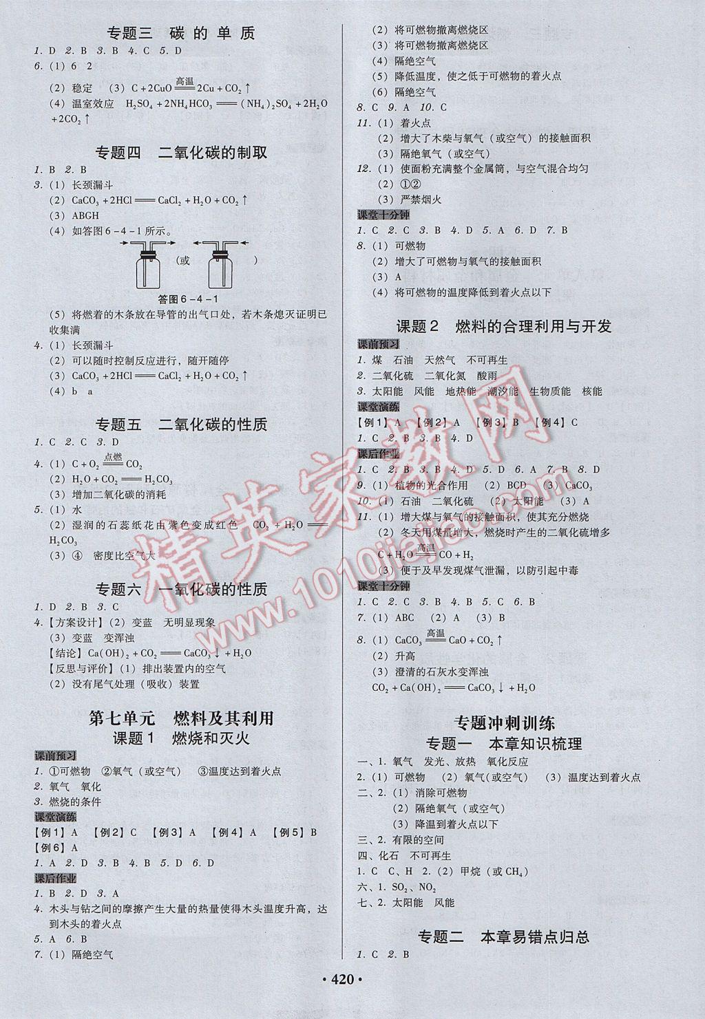 2017年百年学典广东学导练九年级化学全一册人教版 参考答案第10页