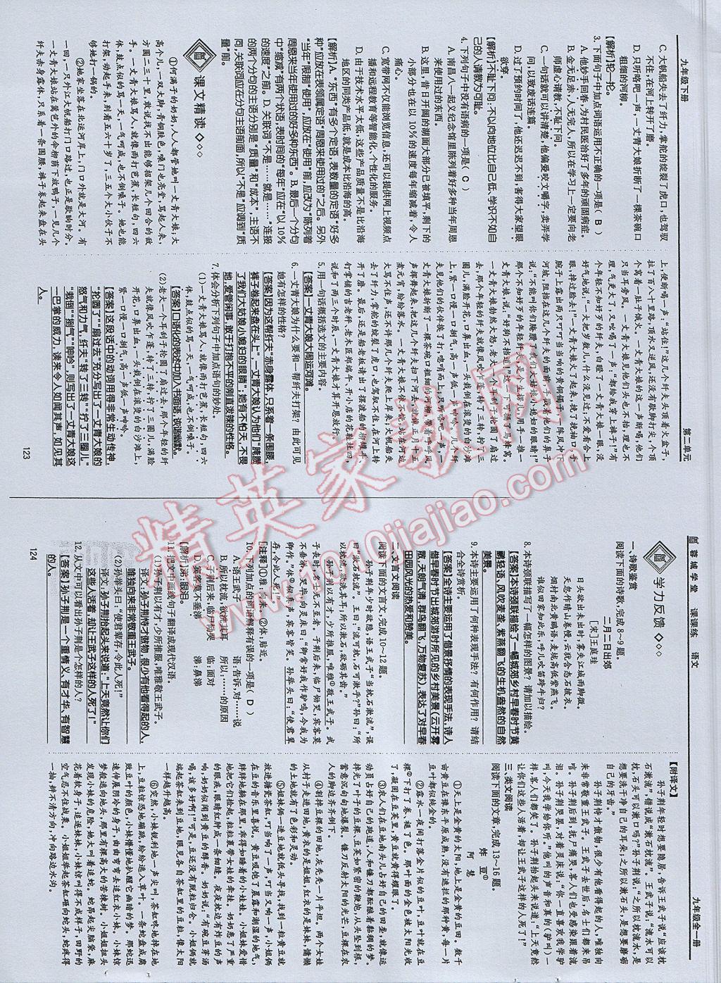 2017年蓉城学堂课课练九年级语文全一册 参考答案第61页