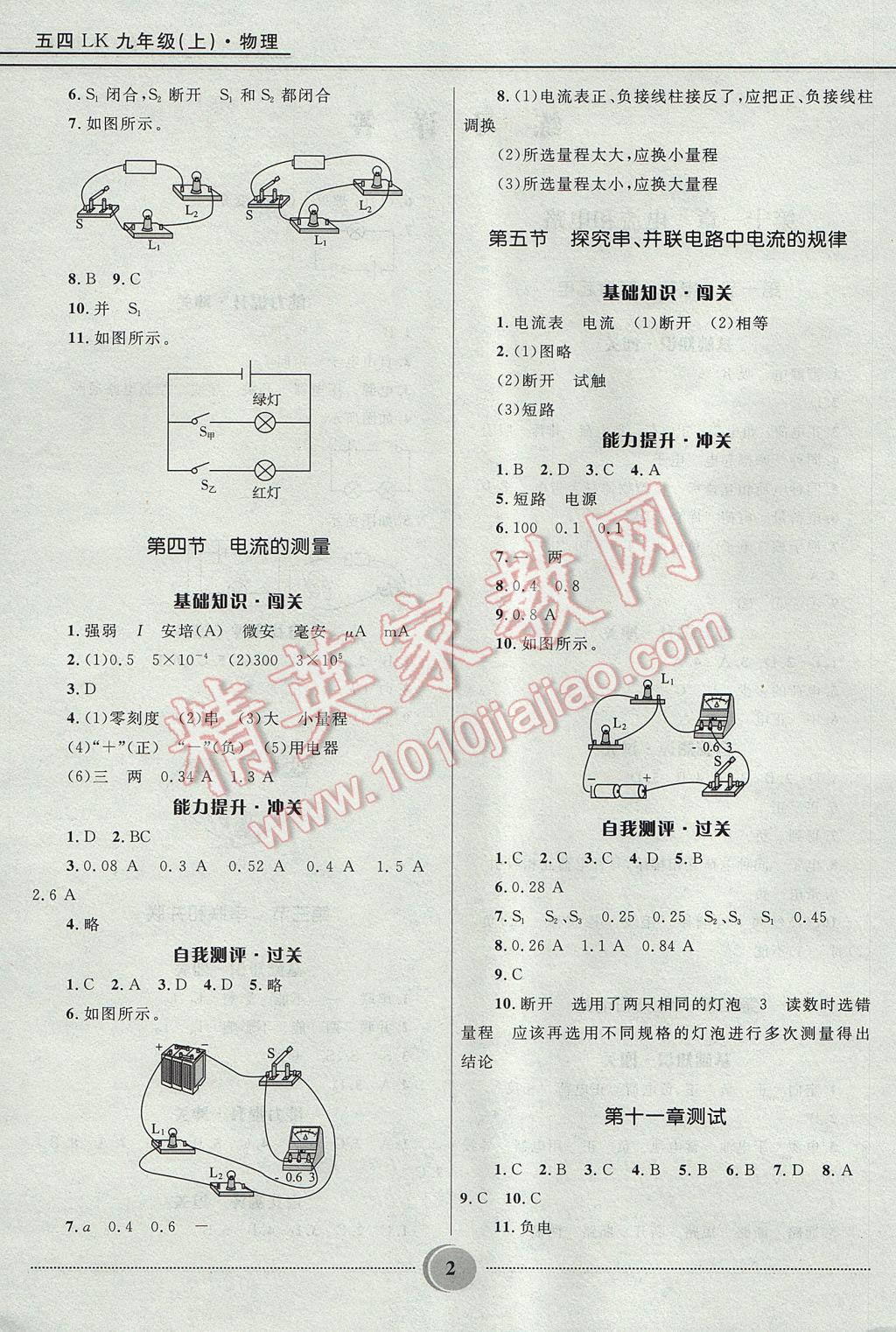 2017年夺冠百分百初中精讲精练九年级物理上册鲁科版五四制 参考答案第2页