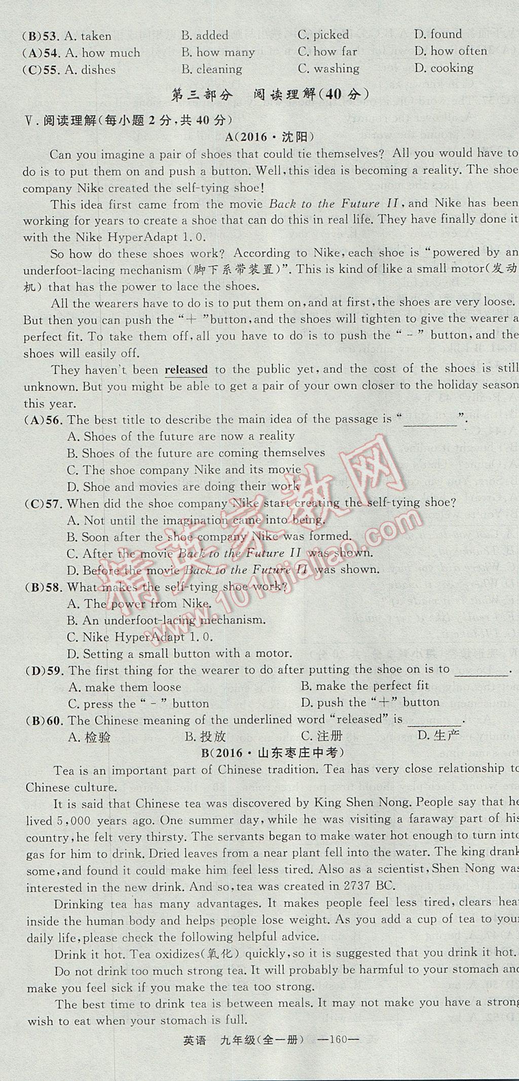 2017年四清导航九年级英语全一册 试卷答案第160页