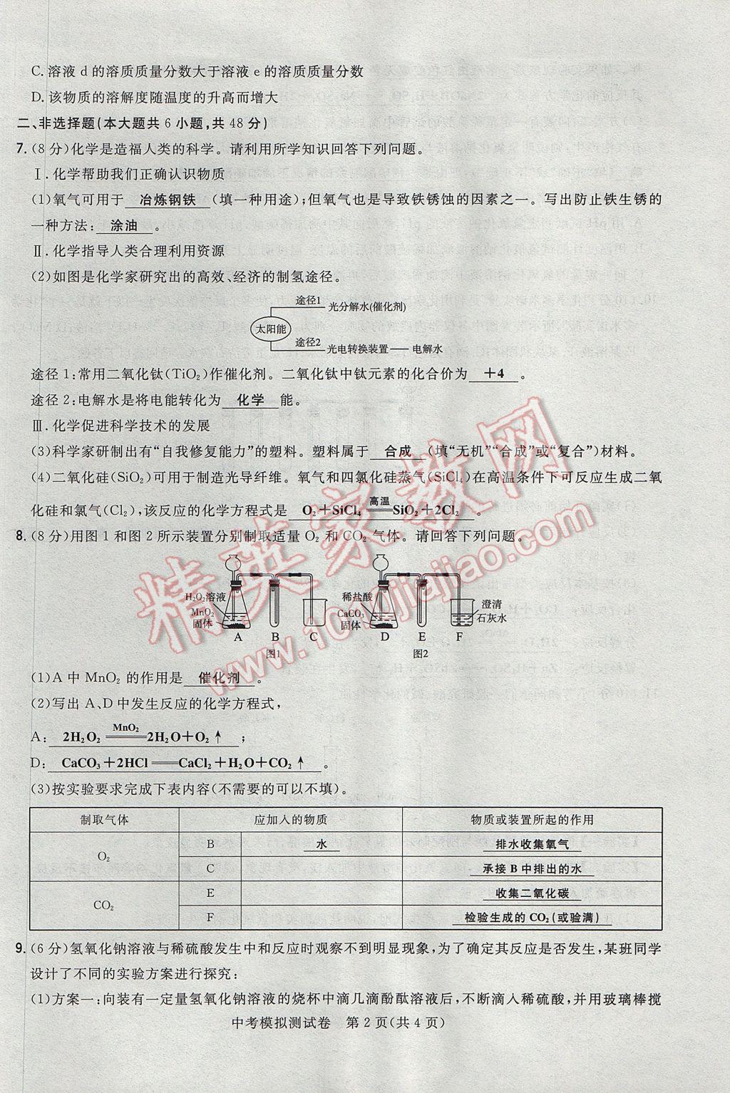 2017年贵阳初中同步导与练九年级化学全一册 单元测试卷第54页