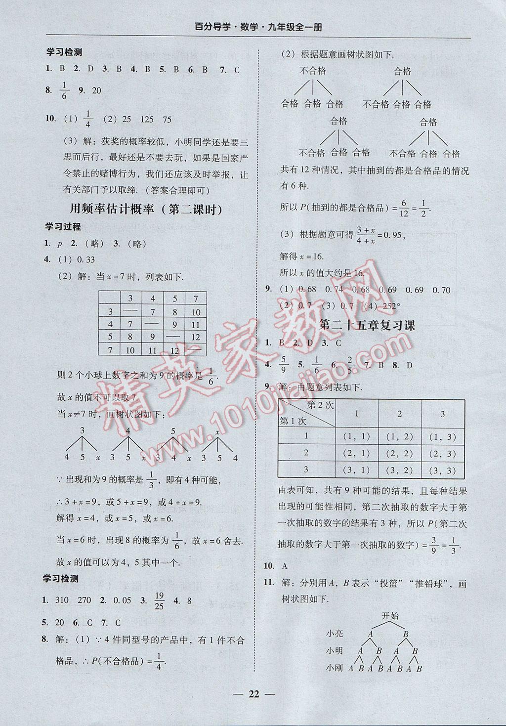 2017年易百分百分导学九年级数学全一册广东专版 参考答案第22页