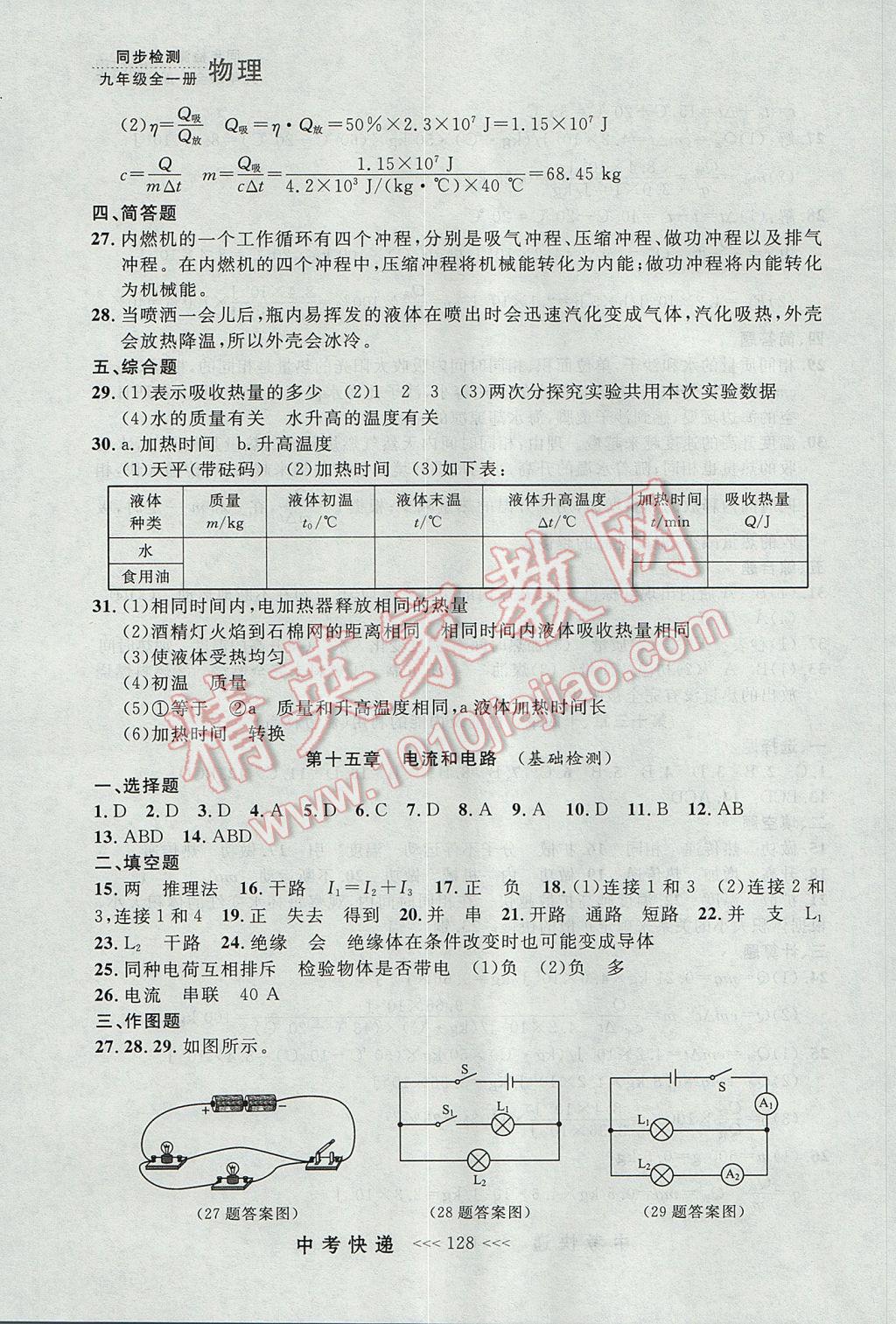 2017年中考快遞同步檢測九年級物理全一冊人教版大連專用 參考答案第20頁