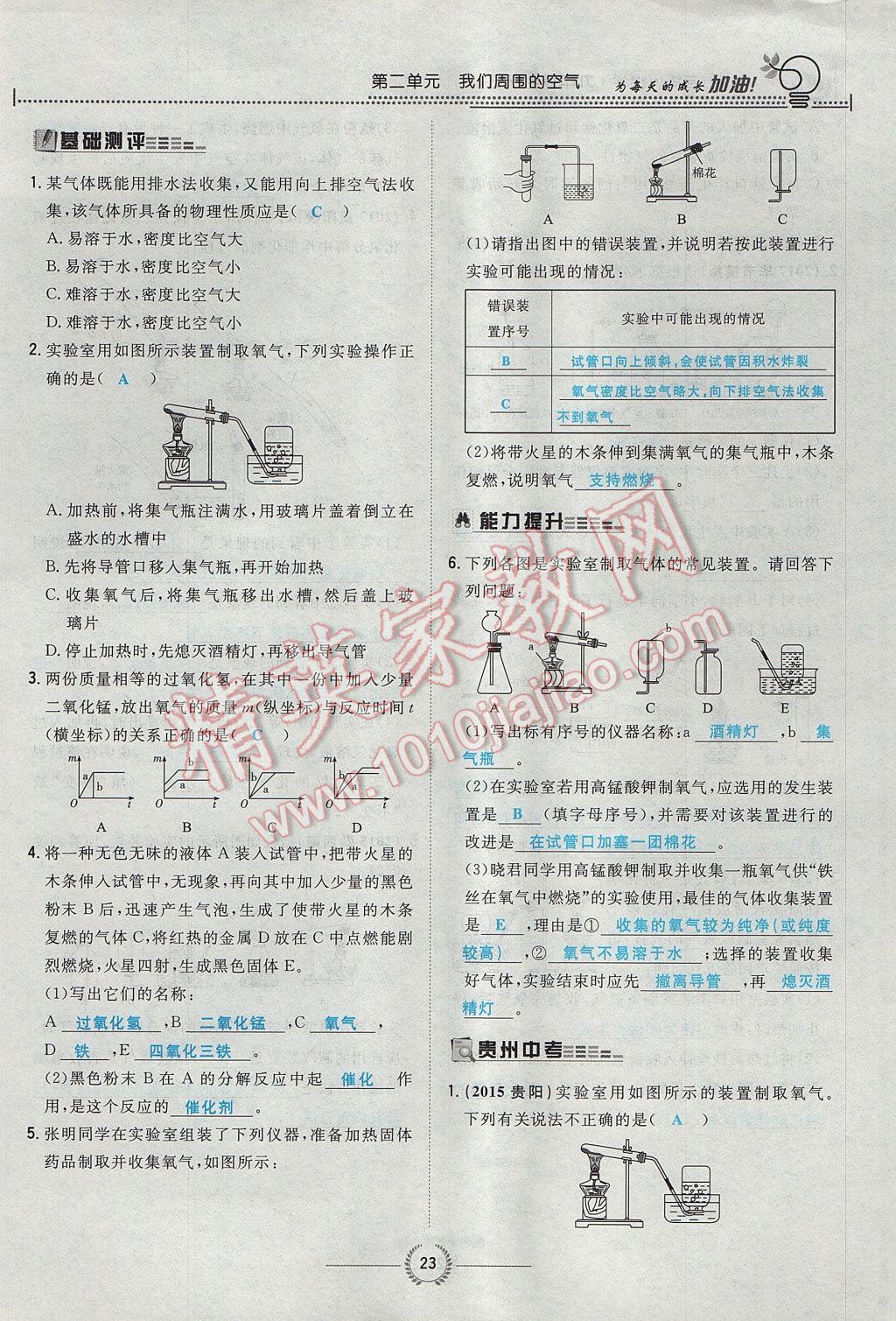 2017年贵阳初中同步导与练九年级化学全一册 第二单元 我们周围的空气第123页