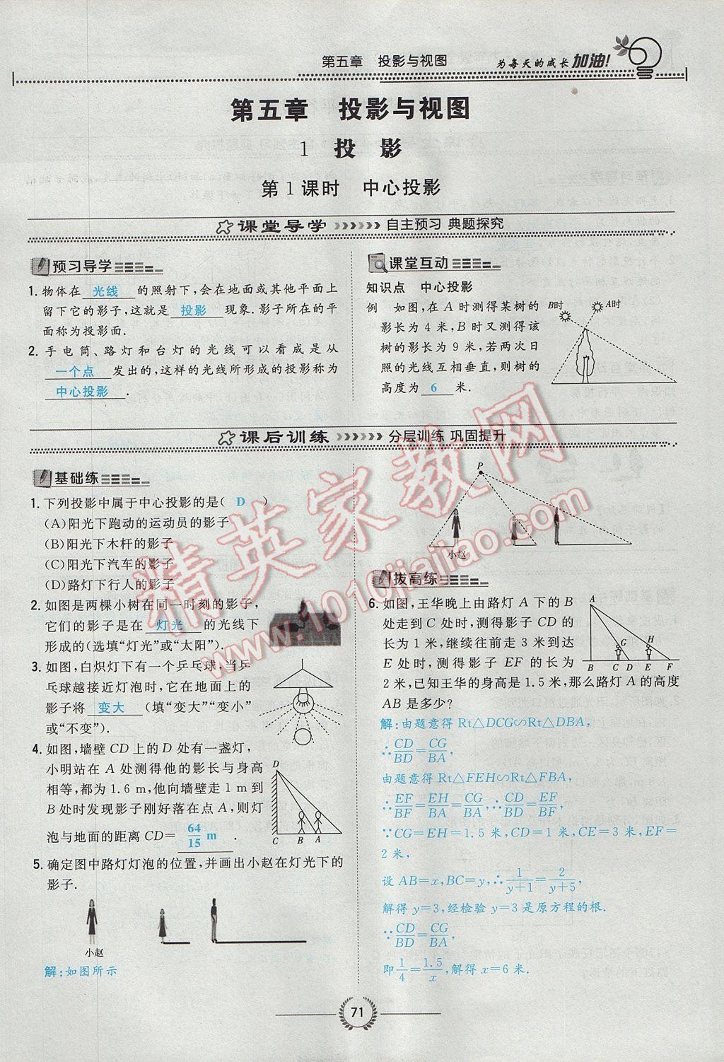 2017年贵阳初中同步导与练九年级数学全一册北师大版 九上第五章 投影与视图第43页