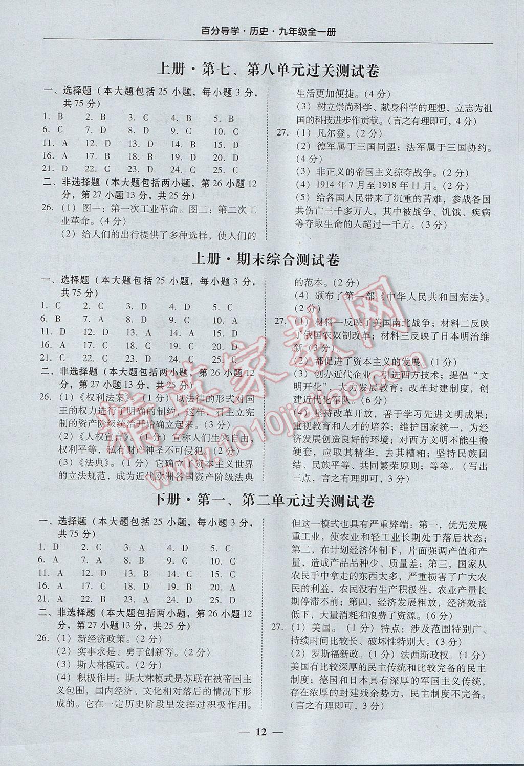 2017年易百分百分導(dǎo)學(xué)九年級(jí)歷史全一冊(cè)廣東專(zhuān)版 參考答案第12頁(yè)