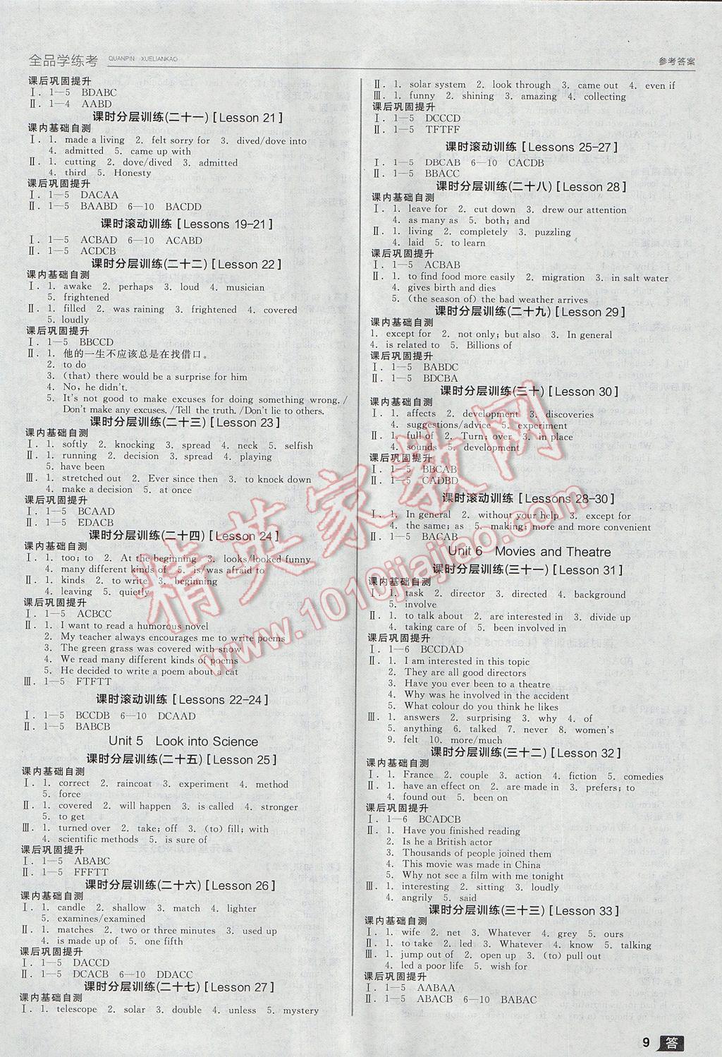 2017年全品學(xué)練考九年級英語全一冊上冀教版 參考答案第9頁