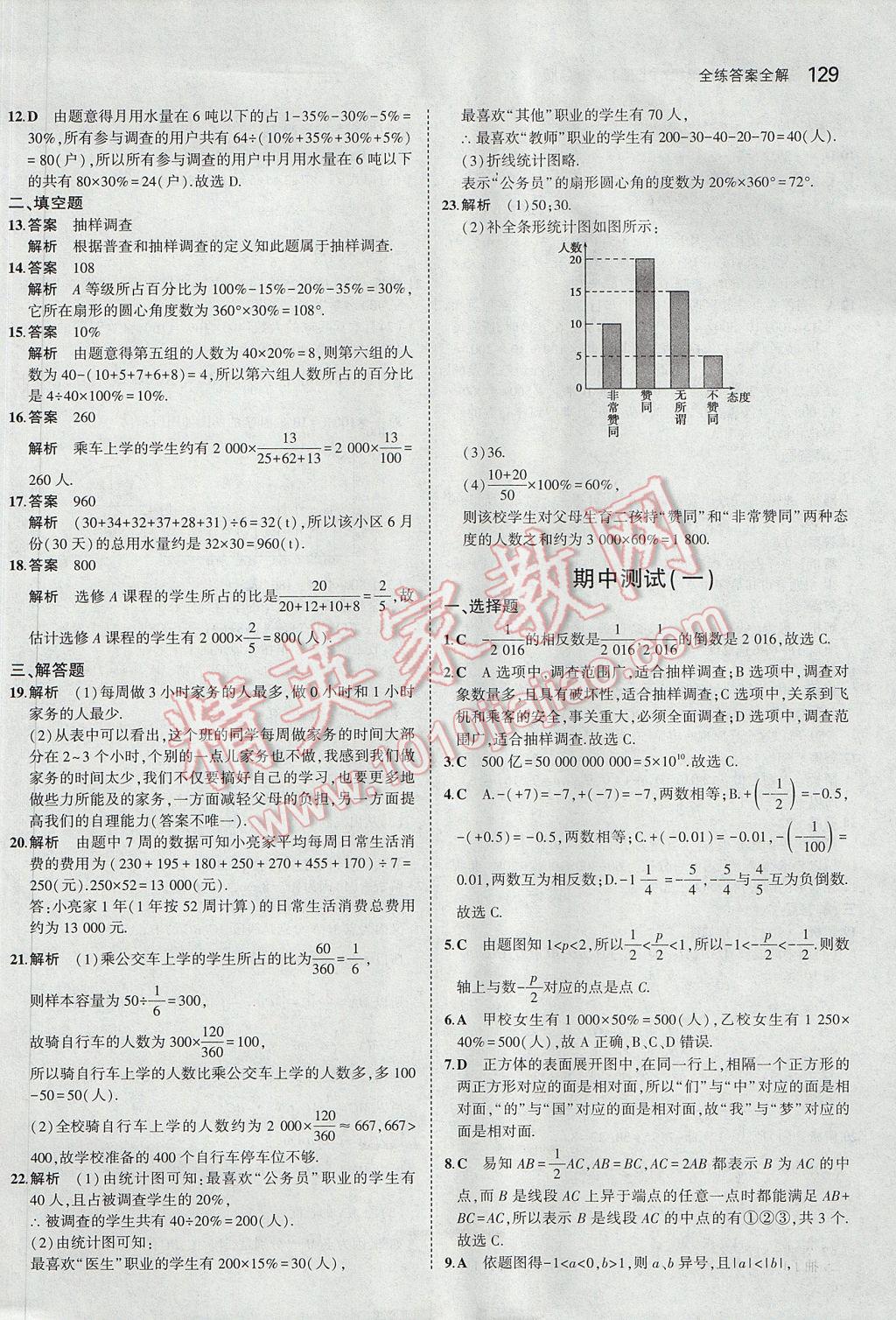 2017年5年中考3年模拟初中数学七年级上册青岛版 参考答案第20页