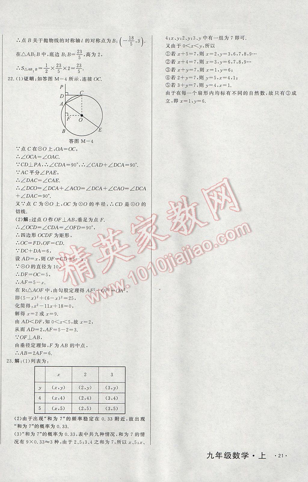 2017年A加优化作业本九年级数学上册人教版 参考答案第42页